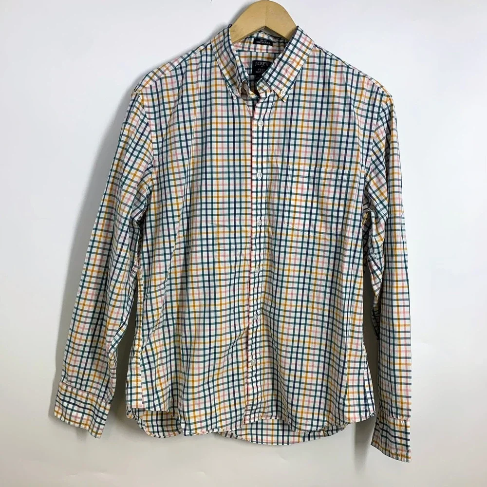 J Crew Slim Fit Long Sleeve Slim Untucked Button Down Shirt Plaid Men Size‎ L